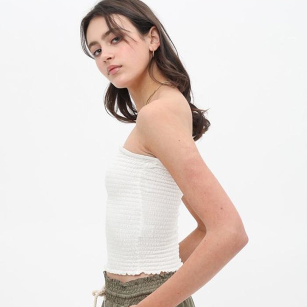 White Smocked Crop Tube Top - Picture 2 of 5